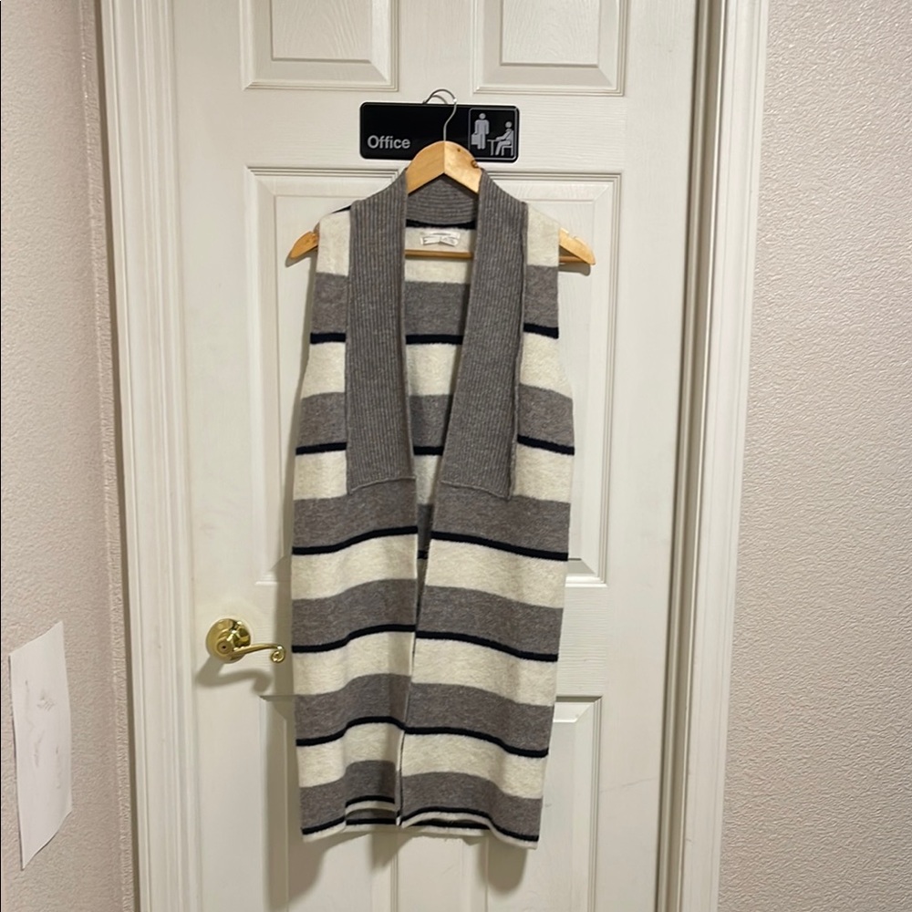 Anthropologie Gray and White Striped Cardigan